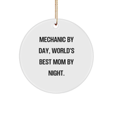 Mechanic Gifts from Mechanic By Day, World's Best Mom By Night for Mechanic Circle Ornament, Funny Mechanic Christmas Ornament, Mechanic Gifts, Mechanic By Day, Mechanic Circle Ornament - Image 1